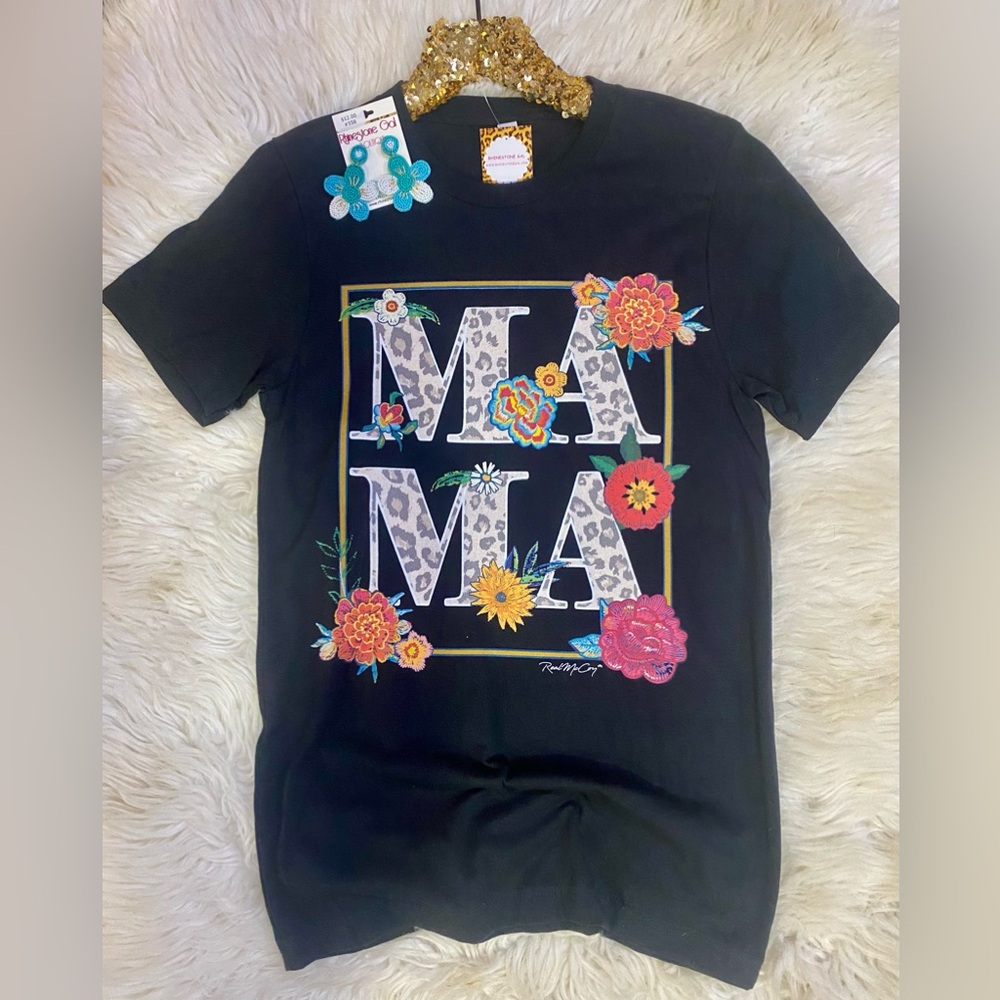 BRAND NEW WITH TAGS Fiesta Mama Floral Leopard Graphic Tee